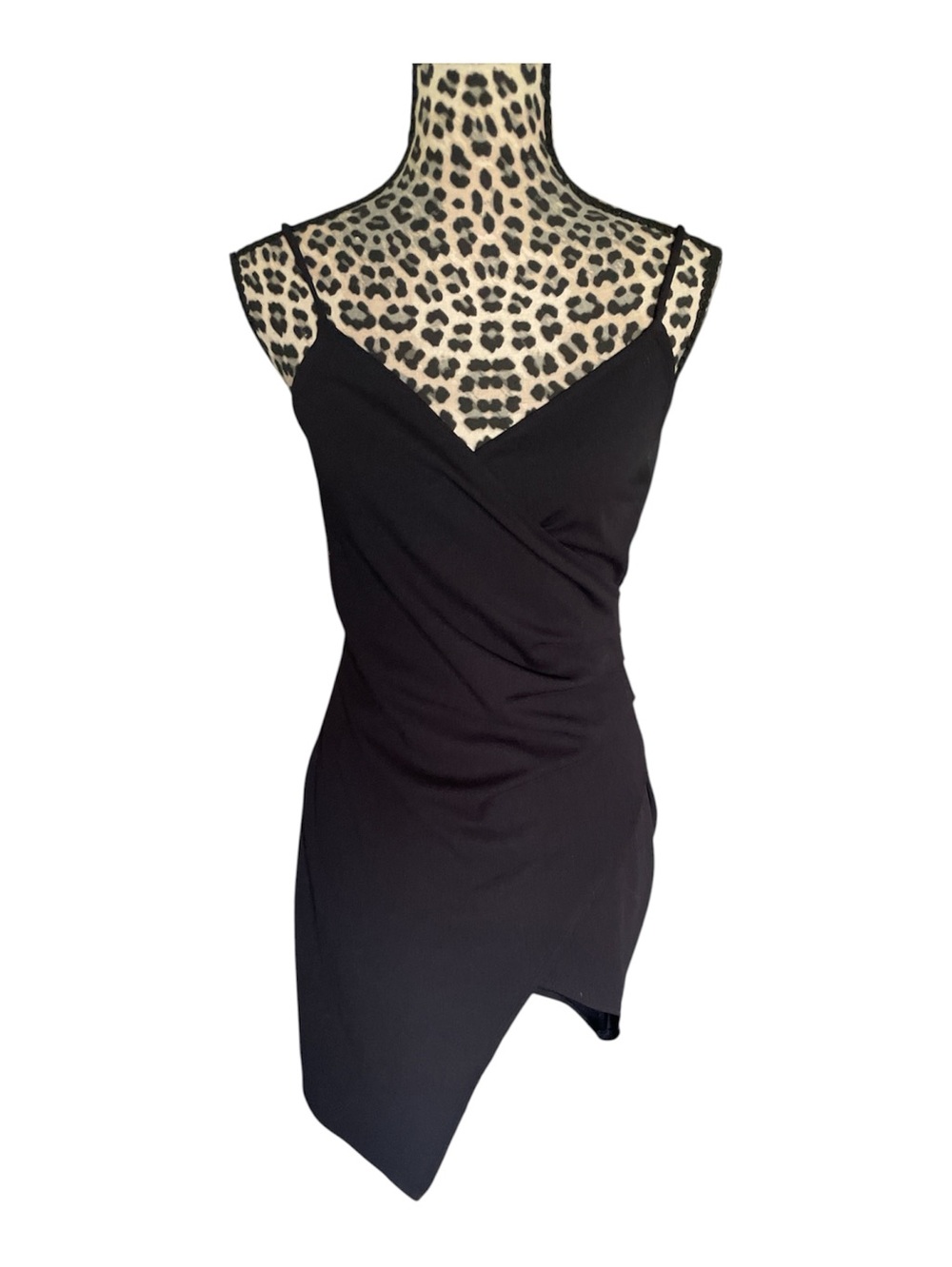 Blue Blush Black Asymmetrical Slip Dress with Spaghetti Straps